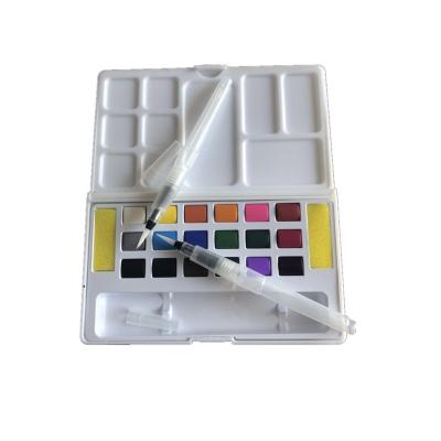 China PP Plastic Case +Calcium Carbonate 18 Assorted Travel Watercolor Set - Portable Solid Watercolor Paint Kit with Brushes Mixing Palette for Beginners and Artists for sale