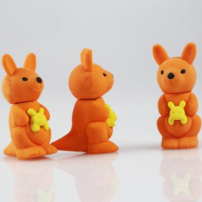 China Promotional Eraser Toys Stationery Cute Promotional Animal 3D Kangaroo Shaped Toys Detachable Eraser for sale