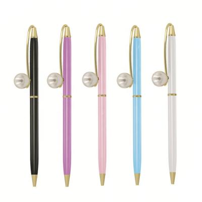 China Office & School Pen Student Fashion Ballpoint Pen Stationery Pearl Thin Mental Ballpoint Pen With Promotional Logo for sale