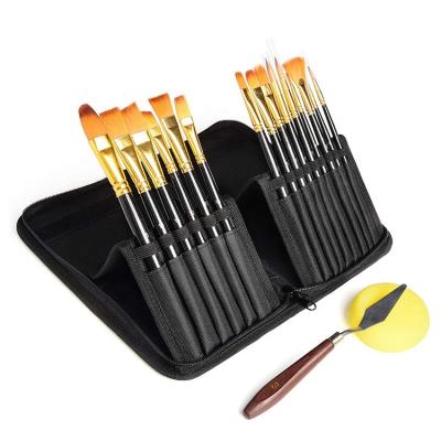 China Promotional Nylon Artist Nylon Paint Brush Set OEM 15pcs Hair Oil for sale