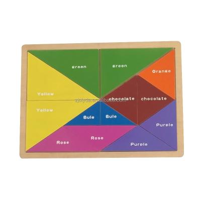 China Eco-friendly Educational Colored Tangram Wooden Jigsaw Brain Teaser Puzzle for sale