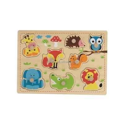 China Eco-friendly Cartoon Animal Printing Wooden Peg Kids Puzzle for sale