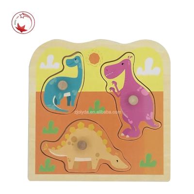 China Eco-friendly wholesale intelligent dinosaur baby small wooden puzzle for sale