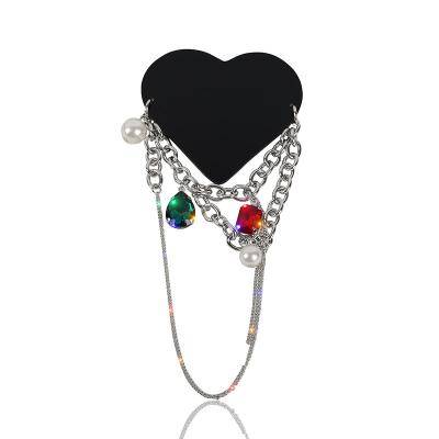 China ALLOY Black Heart Exaggerated High End Nonconformist Bump Color Nonconformist Heart Accessories Brooch Heart Accessories Crystal Pin Badge Women for sale