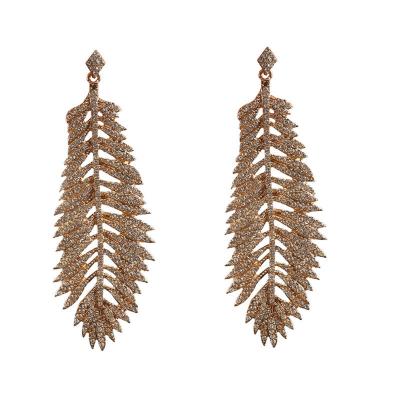 China FASHIONABLE luxury exaggerated design sense inlaid diamond feather studs European and American temperament face personality thin earrings for sale