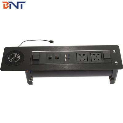 China BNT New arrival multifunctional hidden table design desk outlet box brush sliver automatic flip up desktop outlet for sale