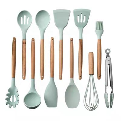 China Silicone Wooden Handle Kitchenware Viable Color Household Cooking Utensils 11 Piece Set. for sale