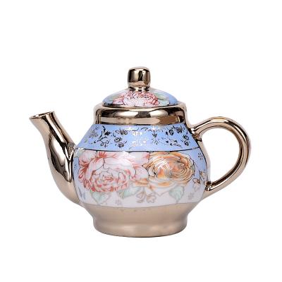 China Viable European Style Electroplating Ceramic Pot Coffee Cup Set Gold Plated Ceramic Cup And Saucer Gift Coffee Set for sale