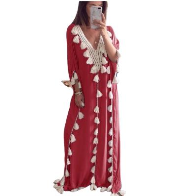 China Women's Autumn 2021 Maxi Elegant Casual Dresses For Anti-wrinkle Long Fringe Long Dress for sale