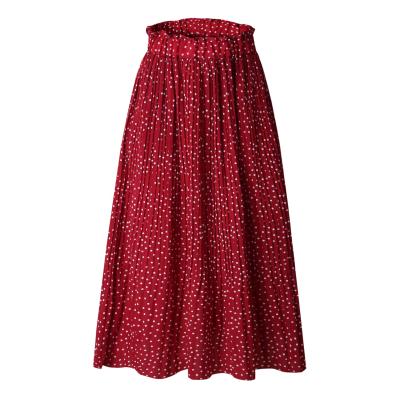 China Elegant Women Ladies Anti-Wrinkle Pleated Ruffles Skirt Dot Floral Print Midi Dresses for sale