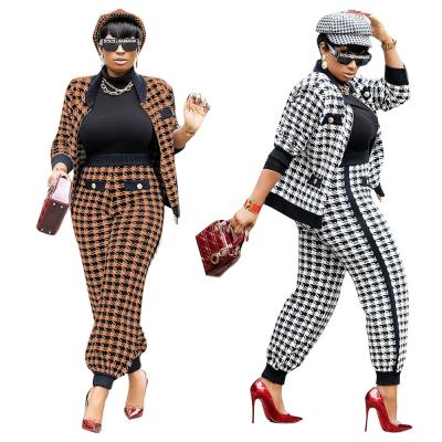 China Breathable Plaid 2 Piece Set Long Coats Pants Blazer Clothing For Women for sale