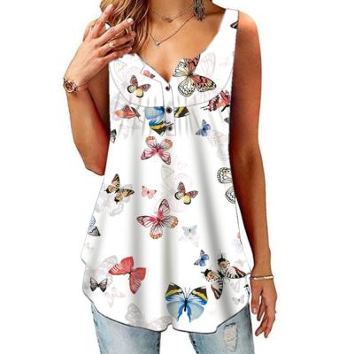 China Anti-Wrinkle Polyester Spandex Flower Print V-neck Plain Floral T Shirt For Women Girls for sale