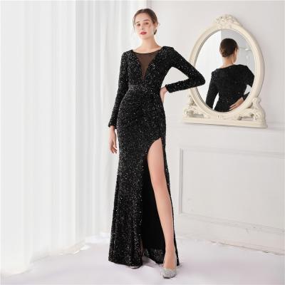 China Breathable Elegant Women's Long Sleeve Sequined Fishtail Even Dress for sale