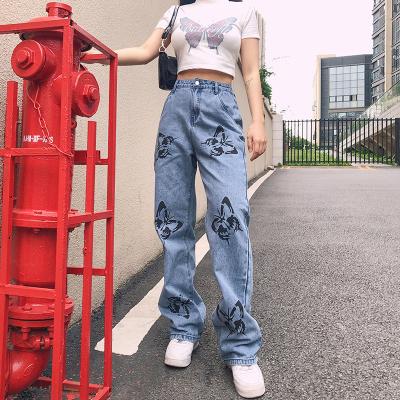 China Anti-Wrinkle Mid Waist Butterfly Right Hand Printed Washed Denim Border Plants For Women for sale