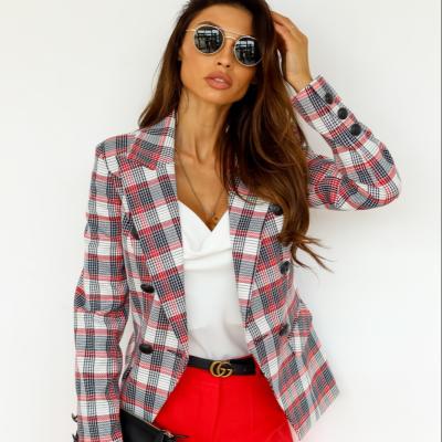 China Cross Print Breathable Plaid Blazer Business Casual Dress Women Clothing for sale