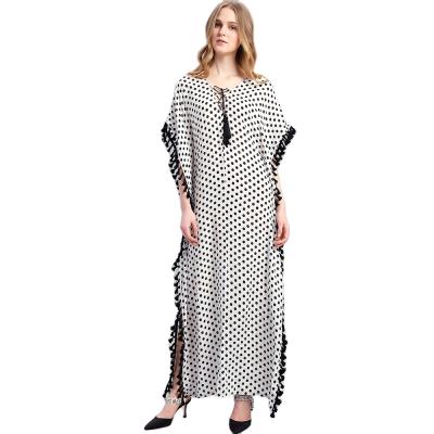 China Newest Fashion Latest Muslim Spotted Print Fringe Long Robe Gown For Women for sale