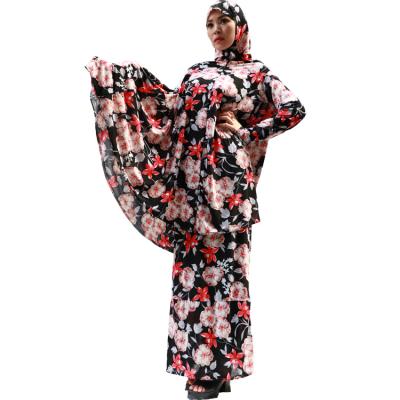 China Floral Print Plus Size Muslim Burkha Two Piece Robe Set Abaya Kaftan A Line For Women for sale