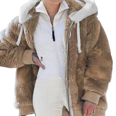 China Anti-wrinkle drawstring hooded fur plus size winter fashion coat for women for sale