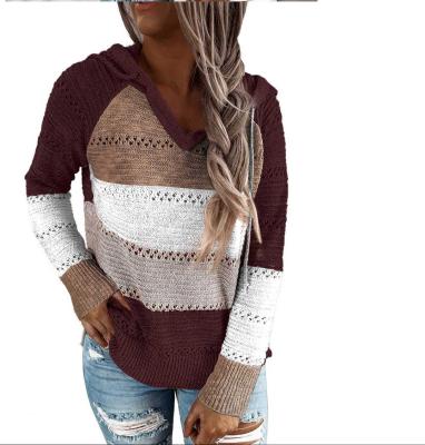 China Anti-Wrinkle Hoodie Knitted Sweater Women Cotton Color Block Knitting for sale