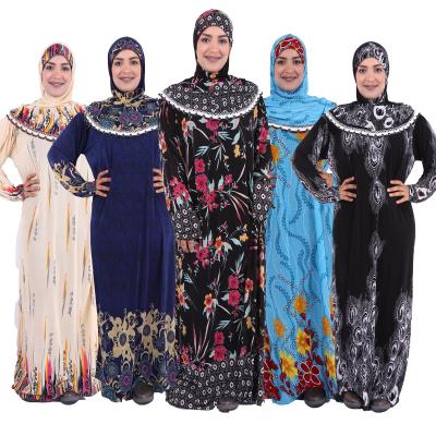 China Floral Print Muslim Maxi Dress Winter Dubai Prayer Abaya Long Plus Size Dress For Women for sale