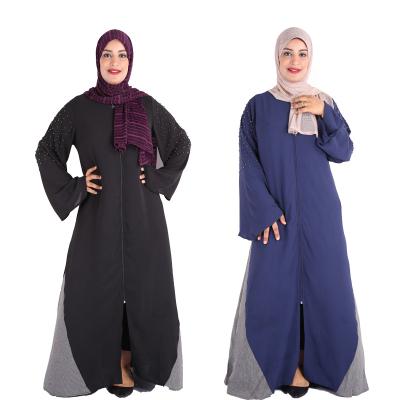 China 2021 Design Modest Islamic Clothing Middle East Dubai Spliced ​​Muslim Dress Abaya Long Dress Wholesale Best Quality Solid Color for sale