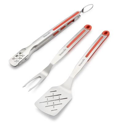 China Easily Cleaned BBQ Set Stainless Steel Barbecue 3pcs Grill Tool Kit With Rubber Grip Premium Grilling Accessories For Outdoor And Camping for sale