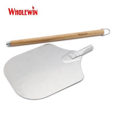 China Durable Aluminum Long Handle Removable Pizza Shovel Pizza Hot Cake Turning Skin With Long Wooden Handle for sale