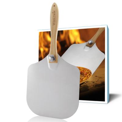 China Viable Hot Selling Foldable Wooden Handle Aluminum Pizza Peels Pizza Skin Shovel for Homemade Pizza for sale