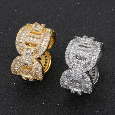 China Hip Hop Men's Environmental Friendly Diamond Rings Micro Pave Bling 3A Zircon Gold Plated Cuban Link Ring for sale