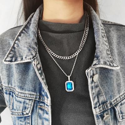 China High Quality Multilayer Square Stone Gemstone Women Hiphop Hip Hop Jewelry Necklace Pendant Necklace for sale