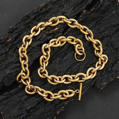 China Nuoya Toggle Necklace 12MM Environmental Friendly Stainless Steel Oval Link Chain 18K Gold Plated Chunky Chain Link Necklace for sale