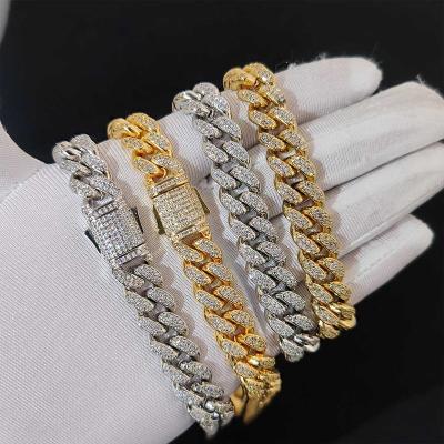 China Hiphop Hip Hop Jewelry 12mm Diamond Iced Out Cuban Link 3A CZ Stone Chain Gold Plated Cuban Chain Necklace for sale