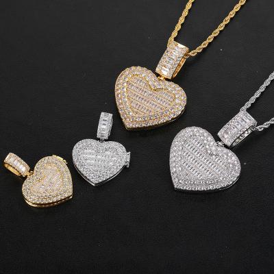 China 2022 Environment Friendly Personality Iced Out Custom CZ Pendant Heart Family Memory Photo View Pendant With Acrylic for sale