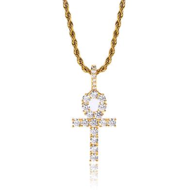 China Environmentally Friendly Hip Hop Iced Out Diamond Gold Bling Cross Ankh Pendant Jewelry Jesus Piece for sale