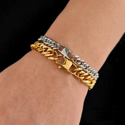 China Environmental Friendly Hip Hop Cuban Link Bracelet High Polishing 18K Gold Plated Stainless Steel Cuban Chain Bracelet for sale