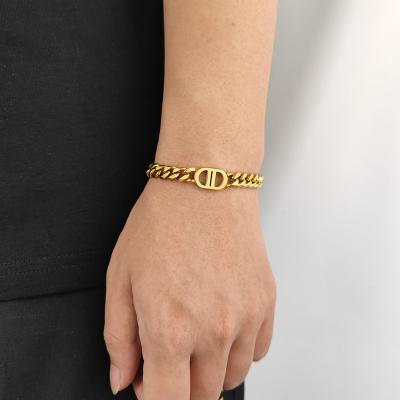 China Environmental Friendly Hip Hop Jewelry Stainless Steel Bracelet For Women 18K Gold Plated Cuban Link Bracelet for sale