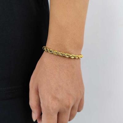 China Nuoya Stainless Steel Rope Chain Bracelets 18k Gold Pltead Jewelry Twisted Chain Bracelet 3/4/5/6mm Environmental Friendly Gold Pltead for sale