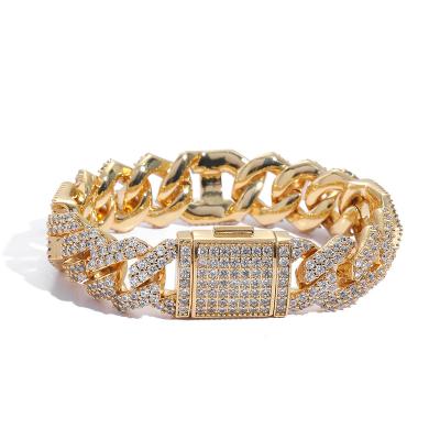 China Nuoya New Style 15mm Miami Cuban Link Setting Environmentally Friendly Bling CZ Stone Glazed Outlet Bracelet for sale