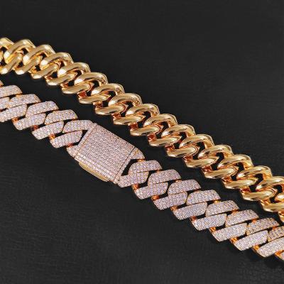 China Environmental Friendly Drop Shipping 20mm Gold Plated Iced Out Chains For Men's Zircon Fork Cuban Link Bracelet for sale