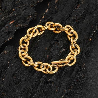 China Environmental Friendly Classic 18K Gold Plated OT Toggle Bracelet Stainless Steel Oval Link Chain Bracelet For Women Men for sale