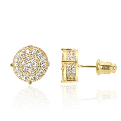 China Hiphop Mens Gold Earrings Jewelry Trendy Hip Hop CZ Stud Iced Out Zircon Earrings for sale