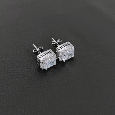 China Wholesale Hiphop Big Zircon Diamond Square Earring Simple CZ Bling White Cubic Stud Earrings For Women for sale