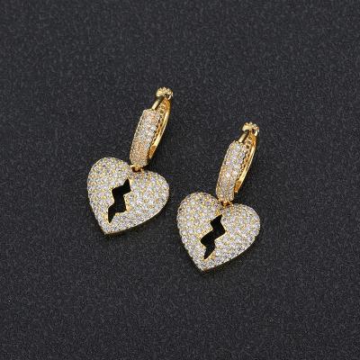 China Hiphop Bling Earrings Gold Plated Cubic Zircon Mini Hoop Earring Diamond For Women Tasty Broken Heart Hip Hop Jewelry for sale