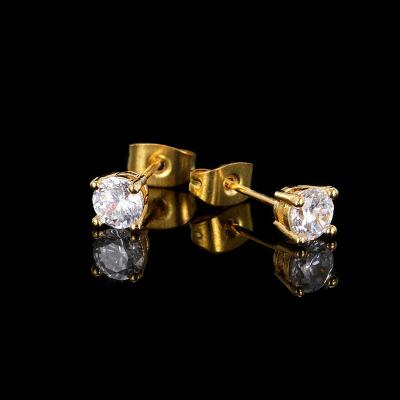 China Hiphop Hip Hop Jewelry Diamond Earrings Women Single 3A Zircon Gold Plated Stud Earrings for sale