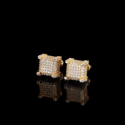 China Hiphop Hip Hop Iced Out Jewelry Gold Plated Earrings Women Micro Pave Zircon 3A Square Screw Back Earring for sale