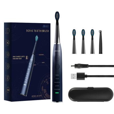 China Wholesale Dupont Nylon Bristles SG575 Sonic Rechargeable 5 Modes Brushing Electric Toothbrush With 5PCS Replacement Brush Heads Dropshipping for sale