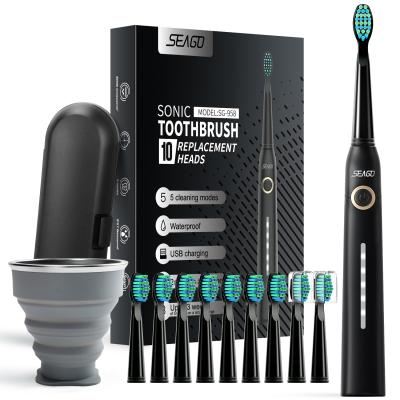 China Rechargeable Ready To Ship Factory Price SEAGO SG958 Electric Toothbrush With 10 Count Travel Case Water Cup for sale