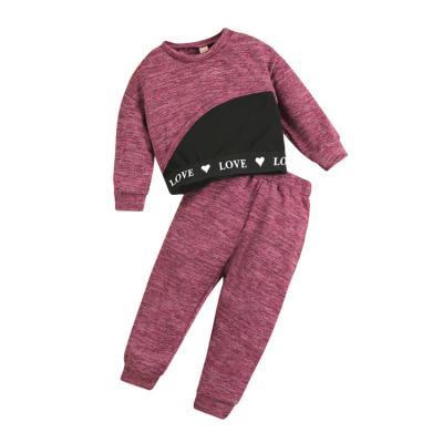 China Lolita Style 2021 New Child Girl Letter Patchwork 2 Dark Pink Pcs Long Sleeved Outfits For Autumn 2-6 Years Children Clothes for sale