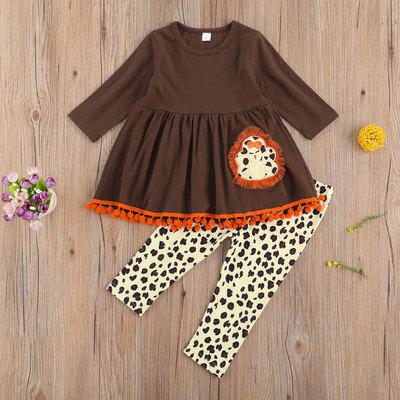 China Thanksgiving Clothes Girls Turkey Embroidery Tassel Children's Two-Piece Pants Suit Children's Clothing Girls Thanksgiving Long Sleeve Children's Suit for sale