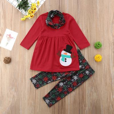 China 2021 three-piece suit baby girls blouse vacation new Christmas children's clothing vintage snowflake long-sleeved headband pants for sale